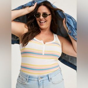 Torrid Henley Striped Scoop Neck Tank Top Size 1/1X NWT